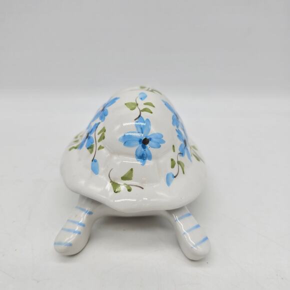 Vintage Porcelain Turtle Trinket Box Made in Portugal Floral White Blue READ - Picture 3 of 10